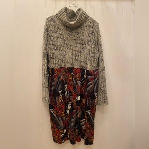 SOLD Volcom marbled mock neck sweater dress paired with pleated 90’s skirtpocket